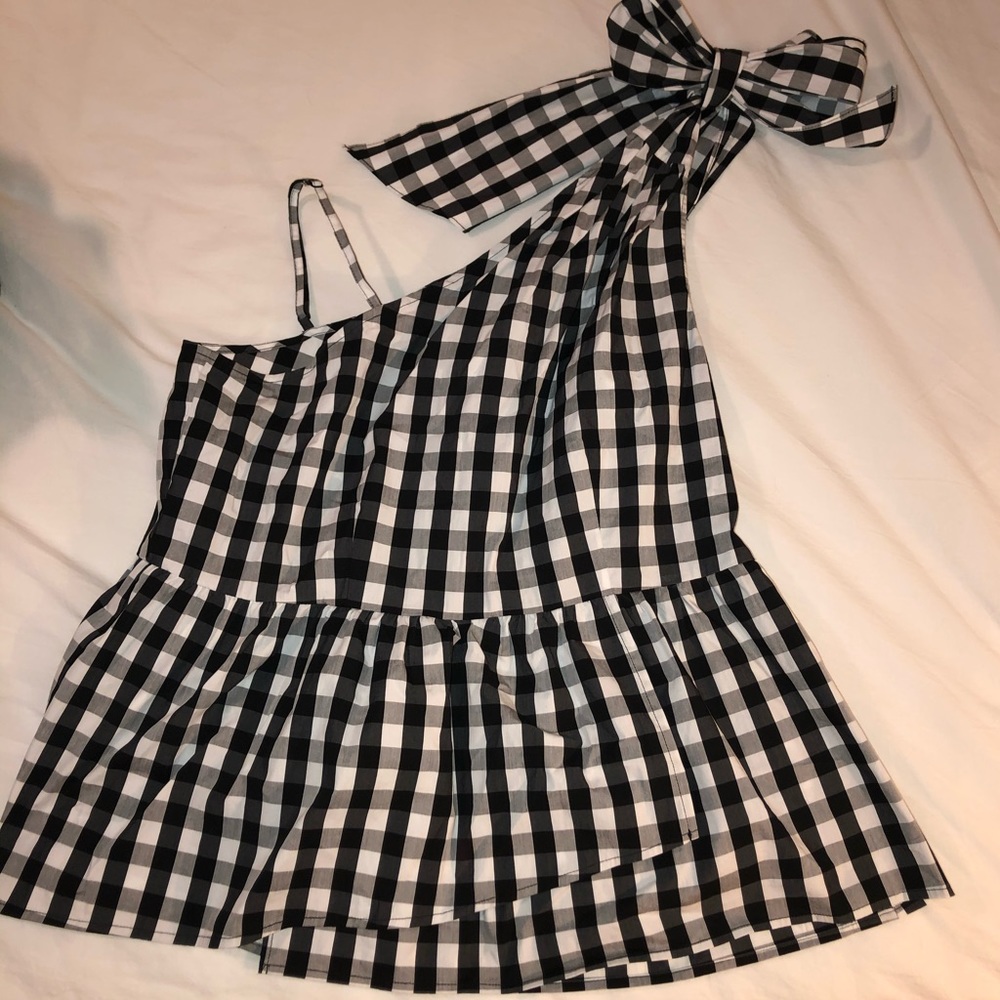 Who What Wear One Shoulder Gingham Shirt